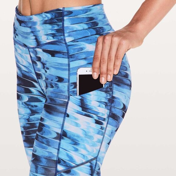 Lululemon Speed Up Crop Leggings Tidal Multi Blue Ocean Running Coastal Size 6 - Picture 14 of 16